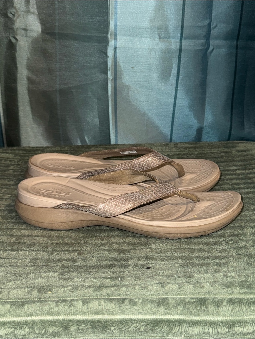 CROCS Women's Metallic Beige Flip Flop Sandals